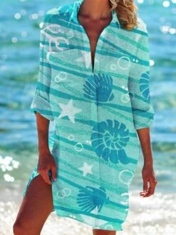 Women's Shirt Dress Casual Dress Shift Dress Mini Dress Daily Holiday Polyester Vacation Hot Shirt Collar Print Long Sleeve Summer Fall Spring 2023 Loose Fit Red Blue Green Rainbow Print