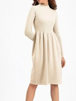 Women's Sweater Dress Jumper Dress Casual Dress Midi Dress Active Plain Outdoor Casual Holiday Vacation Crew Neck Long Sleeve Ruched 2023 Regular Fit Black Blue Purple One Size -HANA Luxury Wear Shop wokqdy1697537790101