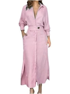 Women's Shirt Dress Casual Dress Sheath Dress Maxi Long Dress Outdoor Office Daily Polyester Fashion Modern Shirt Collar Button Long Sleeve Summer Spring Fall 2023 Loose Fit White Pink Blue Plain S M -HANA Luxury Wear Shop wsdwsp1684320408931