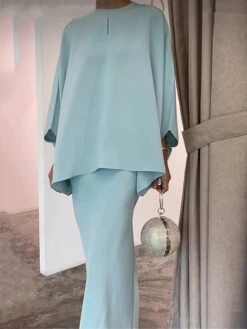 Women's Two Piece Dress Set Casual Dress Skirt Set Daily Going Out Elegant Modern Ruffle Long Dress Maxi Dress Stand Collar Long Sleeve Plain Regular Fit Silver Black White Fall Winter S M L XL XXL -HANA Luxury Wear Shop wsefeg1693386802832