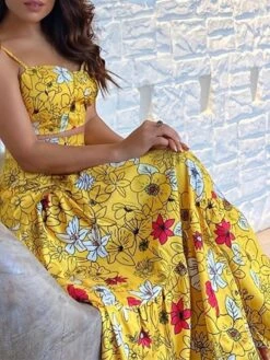 Women's Dress Set Two Piece Dress Skirt Set Long Dress Maxi Dress Yellow Green Sleeveless Floral Backless Summer Spring Spaghetti Strap Vacation 2023 S M L XL XXL 3XL -HANA Luxury Wear Shop wsobtf1645342494973