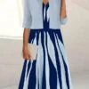 Women's Two Piece Dress Set Casual Dress Print Dress Outdoor Daily Fashion Elegant Print Midi Dress V Neck Half Sleeve Floral Stripe Regular Fit White Pink Blue Summer Spring S M L XL XXL