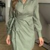 Women's Shirt Dress Casual Dress Sheath Dress Mini Dress Outdoor Daily Vacation Polyester Fashion Modern Shirt Collar Lace Up Long Sleeve Spring Fall Winter 2023 Regular Fit ArmyGreen Black White -HANA Luxury Wear Shop wuuzpk1695027659465
