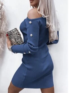 Women's Sweater Dress Jumper Dress Casual Dress Mini Dress Active Pure Color Outdoor Casual Holiday Vacation Crew Neck Long Sleeve Button 2023 Regular Fit Black Red Blue S M L XL XXL 3XL -HANA Luxury Wear Shop wvsphp1693535016599
