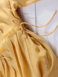 Women's Casual Dress Cotton Linen Dress Midi Dress Linen / Cotton Blend Basic Classic Outdoor Daily Vacation Crew Neck Ruched 3/4 Length Sleeve Fall Autumn 2023 Loose Fit Yellow Blue Plain M L XL 2XL -HANA Luxury Wear Shop wvttgz1693226284032