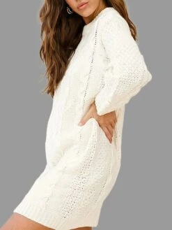Women's Sweater Dress Jumper Dress Casual Dress Mini Dress Warm Pure Color Outdoor Casual Daily Going Out Crew Neck Long Sleeve 2023 Loose Fit White S M L -HANA Luxury Wear Shop wwixmo1695643791549