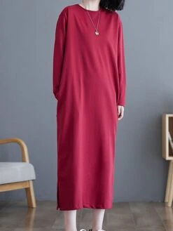 Women's Casual Dress Cotton Linen Dress T Shirt Dress Tee Dress Midi Dress Polyester Basic Classic Outdoor Daily Vacation Crew Neck Pocket 3/4 Length Sleeve Fall Autumn 2023 Loose Fit ArmyGreen Black -HANA Luxury Wear Shop wwsuen1693366307593