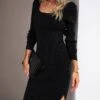 Women's Sweater Dress Jumper Dress Casual Dress Midi Dress Fashion Pure Color Outdoor Daily Vacation Going Out Crew Neck Long Sleeve Patchwork 2023 Slim Black Blue Green S M L XL
