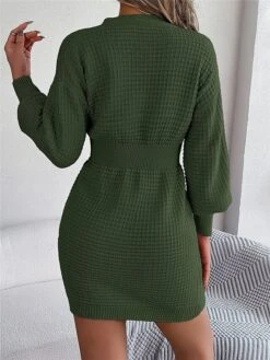 Women's Sweater Dress Winter Dress Jumper Dress Mini Dress Active Pure Color Outdoor Casual Holiday Vacation V Neck Long Sleeve Button 2023 Regular Fit White Pink Green S M L -HANA Luxury Wear Shop wxipdp1696926541195