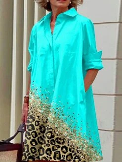 Women's Shirt Dress Casual Dress Midi Dress Outdoor Office Daily Polyester Fashion Modern Shirt Collar Button Pocket Long Sleeve Fall Winter 2023 Loose Fit Yellow Blue Purple Leopard Geometric Color -HANA Luxury Wear Shop xacunp1693386630555
