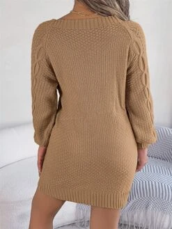 Women's Sweater Dress Jumper Dress Casual Dress Mini Dress Fashion Pure Color Outdoor Holiday Vacation Going Out V Neck Long Sleeve 2023 Loose Fit Green Khaki Gray S M L -HANA Luxury Wear Shop xawmge1696991836270