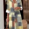 Women's Shirt Dress Casual Dress Midi Dress Outdoor Daily Date Polyester Fashion Modern Shirt Collar Button Pocket Long Sleeve Fall Winter 2023 Loose Fit Blue Orange Khaki Geometric Plaid S M L XL 2XL -HANA Luxury Wear Shop xbgubl1695103248670