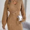 Women's Sweater Dress Jumper Dress Casual Dress Mini Dress Fashion Pure Color Outdoor Daily Going Out Crew Neck Long Sleeve Cut Out 2023 Loose Fit Wine Khaki Gray S M L