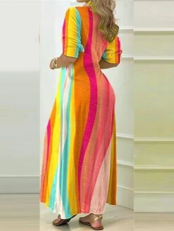 Women's Shirt Dress Casual Dress Maxi Long Dress Outdoor Daily Vacation Polyester Fashion Casual Shirt Collar Button Split Long Sleeve Summer Spring Fall 2023 Loose Fit Black Yellow Blue Plaid Striped -HANA Luxury Wear Shop xdfeji1689737640000