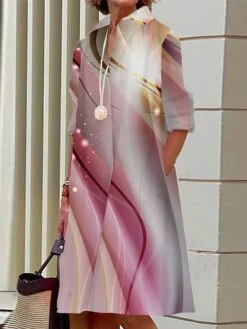 Women's Shirt Dress Casual Dress Midi Dress Outdoor Office Daily Polyester Fashion Modern Shirt Collar Button Pocket Long Sleeve Summer Spring Fall 2023 Loose Fit Light Pink Pink Dark Pink Ombre S M -HANA Luxury Wear Shop xfyiwj1690436733319