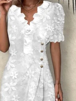 Women's Casual Dress Cotton Linen Dress Shift Dress Midi Dress Cotton Blend Fashion Modern Outdoor Daily V Neck Lace Ruffle Short Sleeve Summer Spring 2023 Regular Fit White Floral S M L XL 2XL -HANA Luxury Wear Shop xgkrmx1682413374958