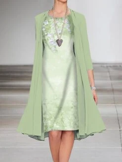 Women's Dress Set Two Piece Dress A Line Dress Midi Dress Pink Blue Green 3/4 Length Sleeve Floral Ruched Fall Winter Autumn Crew Neck Elegant 2023 S M L XL XXL 3XL -HANA Luxury Wear Shop xgmvrl1644574068846