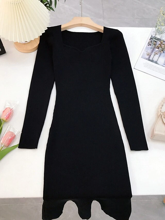 Women's Sweater Dress Jumper Dress Casual Dress Midi Dress Fashion Pure Color Outdoor Daily Vacation Going Out V Neck Long Sleeve Patchwork 2023 Regular Fit Black Pink Blue S M 17 Women's Sweater Dress Jumper Dress Casual Dress Midi Dress Fashion Pure Color Outdoor Daily Vacation Going Out V Neck Long Sleeve Patchwork 2023 Regular Fit Black Pink Blue S M - Image 15