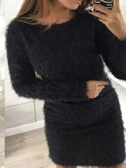 Women‘s Sweater Dress Winter Dress Mini Dress Light Blue Black Red Long Sleeve Pure Color Modern Style Fall Winter Autumn Crew Neck Sexy Winter Dress Fall Dress 2022 S M L XL 2XL 3XL -HANA Luxury Wear Shop xhxusr1629974683576