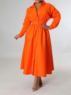 Women's Shirt Dress Casual Dress Swing Dress Maxi Long Dress Outdoor Daily Vacation Cotton And Linen Fashion Casual Shirt Collar Button Rolled Cuff Long Sleeve Spring Fall Winter 2023 Slim Black -HANA Luxury Wear Shop xiyfvm1695027666408