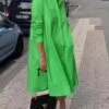 Women's Shirt Dress Midi Dress Daily Polyester Fashion Elegant Shirt Collar Pocket Long Sleeve Summer Spring Fall 2023 Loose Fit Pink Royal Blue Green Plain Pure Color S M L XL 2XL -HANA Luxury Wear Shop xkduum1686713786914