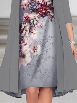Women's Dress Set Two Piece Dress Church Dress Midi Dress Light Brown Light Grey Half Sleeve Floral Print Summer Spring Fall Crew Neck Elegant Wedding Guest Vacation 2023 S M L XL XXL 3XL -HANA Luxury Wear Shop xkpqir1666953725599