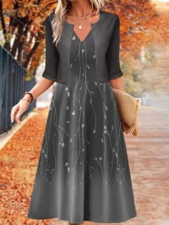 Women's Two Piece Dress Set Casual Dress Swing Dress Outdoor Daily Fashion Elegant Print Midi Dress V Neck Half Sleeve Floral Ombre Regular Fit Blue Purple Green Fall Winter S M L XL XXL -HANA Luxury Wear Shop xlcwer1697782644109