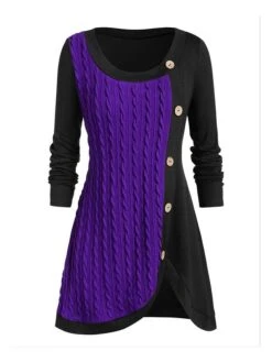 Women's Sweater Dress Winter Dress Jumper Dress Mini Dress Patchwork Button Street Daily Holiday Fashion Modern Crew Neck Long Sleeve 2023 Loose Fit Pink Wine Purple Color L XL XXL 3XL 4XL Size -HANA Luxury Wear Shop xlunbs1692358246385