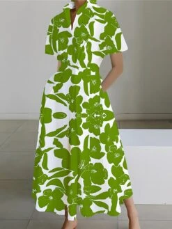 Women's Shirt Dress Casual Dress Swing Dress Maxi Long Dress Outdoor Office Daily Polyester Fashion Modern Shirt Collar Button Pocket Short Sleeve Summer Spring 2023 Loose Fit Yellow Red Navy Blue -HANA Luxury Wear Shop xlzvyg1689925295598