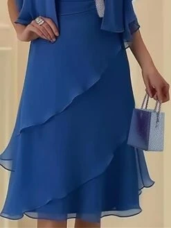 Women's Two Piece Dress Set Casual Dress Chiffon Dress Outdoor Office Fashion Elegant Layered Midi Dress V Neck Half Sleeve Plain Regular Fit Navy Blue Summer Spring S M L XL XXL -HANA Luxury Wear Shop xnkznw1686189517100