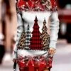 Women‘s Christmas Sweater Dress Jumper Dress Winter Dress Warm Christmas Tree Snowflake Outdoor Christmas Daily Holiday Crew Neck Long Sleeve 2023 Regular Fit Wine Blue Green S M L XL