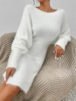 Women's Sweater Dress Winter Dress Jumper Dress Midi Dress Patchwork Street Daily Date Fashion Streetwear Crew Neck Long Sleeve 2023 Slim Black White Khaki Color S M L XL Size -HANA Luxury Wear Shop xpkmoy1692095362532