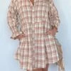 Women's Shirt Dress Casual Dress Mini Dress Outdoor Daily Vacation Polyester Fashion Modern Shirt Collar Button Pocket Long Sleeve Spring Fall Winter 2023 Loose Fit Pink Plaid S M L XL 2XL -HANA Luxury Wear Shop xprgfj1695027662711
