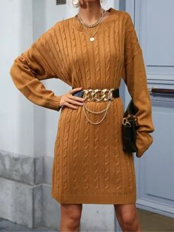 Women's Sweater Dress Jumper Dress Casual Dress Mini Dress Warm Pure Color Outdoor Casual Daily Going Out Crew Neck Long Sleeve 2023 Loose Fit Camel S M L -HANA Luxury Wear Shop xqivxw1695106683076
