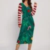 Women's Christmas Dress Sweater Dress Jumper Dress Midi Dress Ugly Stripe Outdoor Christmas Daily Holiday V Neck Long Sleeve 2023 Regular Fit Wine Green S M L XL XXL 3XL -HANA Luxury Wear Shop xqxota1697378122623