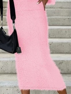 Women's Two Piece Dress Set Sweater Dress Casual Dress Outdoor Daily Fashion Streetwear Cut Out Long Dress Maxi Dress V Neck Long Sleeve Plain Regular Fit Pink Fall Winter S M L XL -HANA Luxury Wear Shop xriydh1697089102381