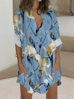 Women's Shirt Dress Casual Dress Shift Dress Mini Dress Outdoor Date Vacation Polyester Fashion Modern V Neck Button Pocket 3/4 Length Sleeve Summer Spring 2023 Regular Fit White Yellow Red Graphic -HANA Luxury Wear Shop xrlejb1676969568432