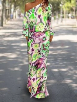 Women's Two Piece Dress Set Casual Dress Sheath Dress Outdoor Daily Fashion Streetwear Print Maxi Dress One Shoulder Long Sleeve Graphic Abstract Loose Fit Red Royal Blue Sky Blue Summer Spring S M L -HANA Luxury Wear Shop xsabkb1683598981719