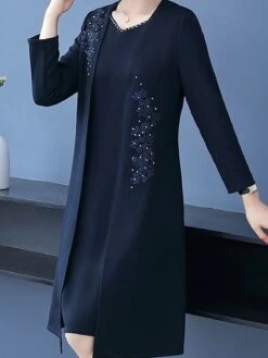 Women's Two Piece Dress Set Casual Dress Print Dress Home Daily Fashion Streetwear Print Midi Dress V Neck Long Sleeve Floral Regular Fit Red Navy Blue Blue Fall Winter L XL XXL 3XL 4XL -HANA Luxury Wear Shop xtixkb1697524581968