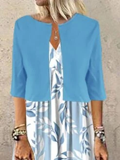 Women's Two Piece Dress Set Casual Dress Print Dress Outdoor Daily Fashion Streetwear Print Long Dress Maxi Dress V Neck Half Sleeve Leaf Regular Fit Blue Summer Spring S M L XL XXL -HANA Luxury Wear Shop xtnksh1682064314944