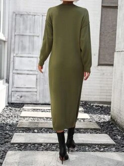 Women's Sweater Dress Winter Dress Jumper Dress Midi Dress Button Daily Date Going Out Fashion Basic Crew Neck Long Sleeve 2023 Loose Fit Black White Purple Color S M L XL Size -HANA Luxury Wear Shop xtzhza1691991571208