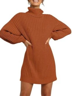 Women's Sweater Dress Winter Dress Jumper Dress Mini Dress Patchwork Outdoor Street Daily Fashion Streetwear Turtleneck Long Sleeve 2023 Loose Fit Black Pink Wine Color S M L XL XXL Size -HANA Luxury Wear Shop xutcwt1692707077781
