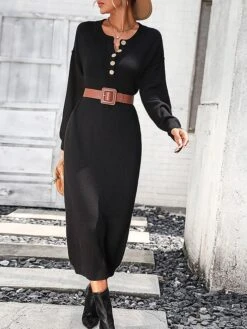 Women's Sweater Dress Winter Dress Jumper Dress Midi Dress Button Daily Date Going Out Fashion Basic Crew Neck Long Sleeve 2023 Loose Fit Black White Purple Color S M L XL Size -HANA Luxury Wear Shop xwmbzt1691991578407