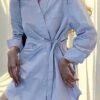 Women's Shirt Dress Casual Dress Mini Dress Outdoor Daily Vacation Polyester Fashion Modern Shirt Collar Lace Up Button Long Sleeve Spring Fall Winter 2023 Loose Fit Sky Blue Plain S M L XL 2XL