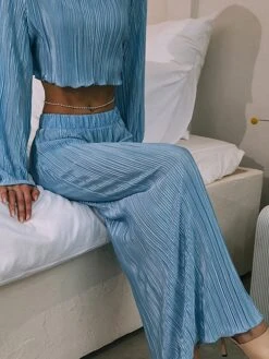 Women's Two Piece Dress Set Casual Dress Skirt Set Outdoor Daily Fashion Streetwear Pleated Midi Dress Crew Neck Long Sleeve Plain Regular Fit Blue Green Rose Red Fall Winter S M L -HANA Luxury Wear Shop xwtskh1693534948197