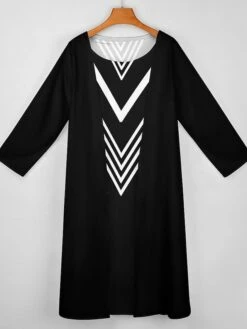 Women's Dress Set Two Piece Dress Long Dress Maxi Dress Black And White Stripes Long Sleeve Color Block Print Winter Fall Crew Neck Vacation Winter Dress Weekend Fall Dress Loose Fit 2023 S M L XL -HANA Luxury Wear Shop xwwyzp1663574601785