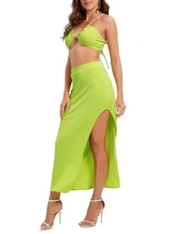 Women's Two Piece Dress Set Casual Dress Skirt Set Daily Holiday Sexy Casual Backless Drawstring Long Dress Maxi Dress Halter Neck Sleeveless Plain Slim Purple Orange Green Summer S M L -HANA Luxury Wear Shop xxcsgn1694426842496