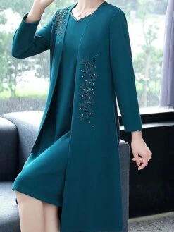 Women's Two Piece Dress Set Casual Dress Print Dress Home Daily Fashion Streetwear Print Midi Dress V Neck Long Sleeve Floral Regular Fit Red Navy Blue Blue Fall Winter L XL XXL 3XL 4XL -HANA Luxury Wear Shop xyrosw1697524578367