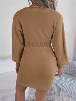 Women's Sweater Dress Winter Dress Jumper Dress Mini Dress Warm Pure Color Outdoor Casual Holiday Vacation V Neck Long Sleeve 2023 Regular Fit Pink Burgundy Green S M L -HANA Luxury Wear Shop xzoejn1696926495764