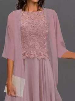 Women's Two Piece Dress Set Casual Dress Lace Dress Outdoor Daily Fashion Elegant Lace Embroidered Midi Dress Crew Neck 3/4 Length Sleeve Floral Regular Fit Pink Summer Spring S M L XL XXL -HANA Luxury Wear Shop xzweha1689906309108